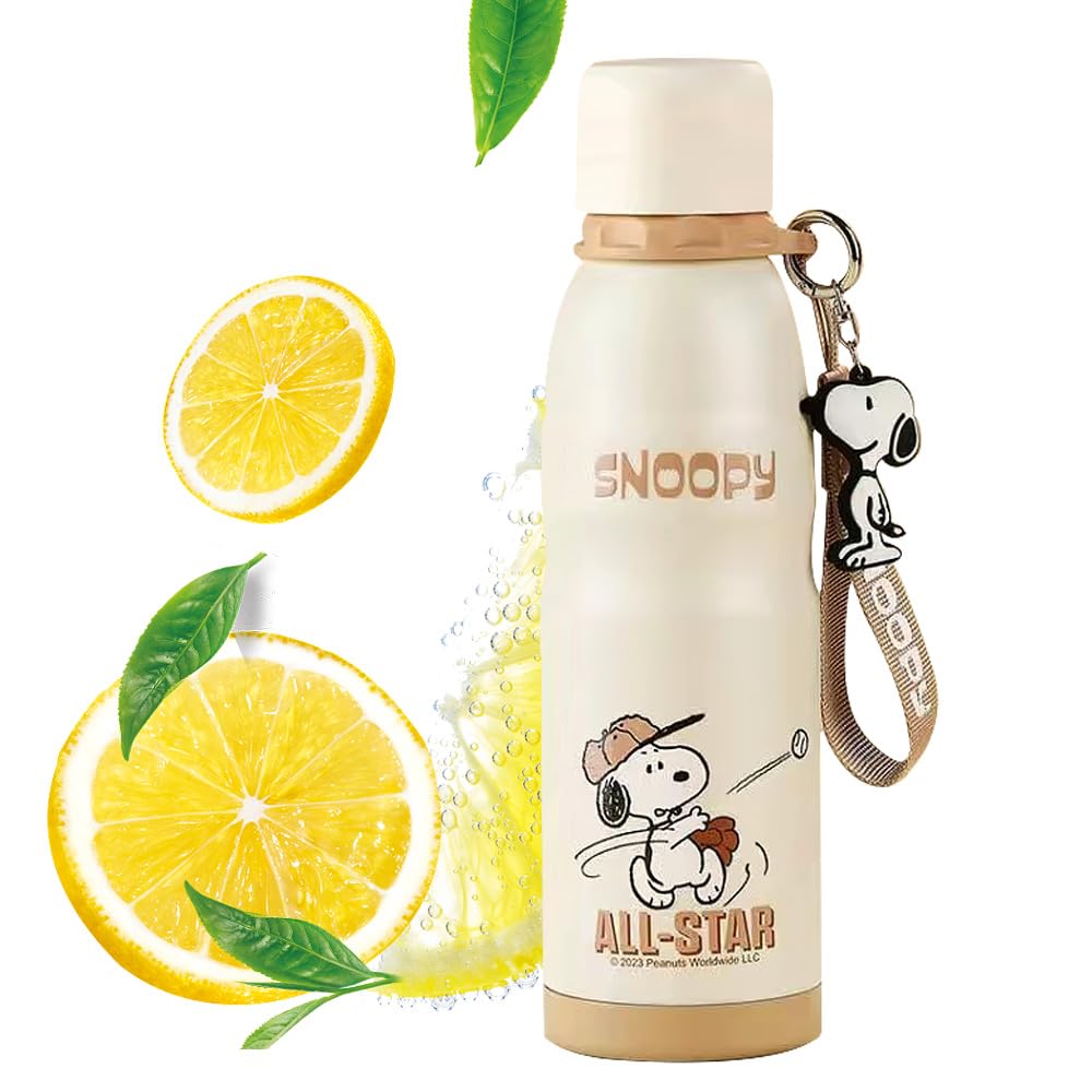 Snoopy Water Stainless Insulates Hot or Easy to Perfect for and Outdoor Unisex Bottle, Lightweight, Slim, Steel, 600ml, Cold, Clean, Leak-Proof,
