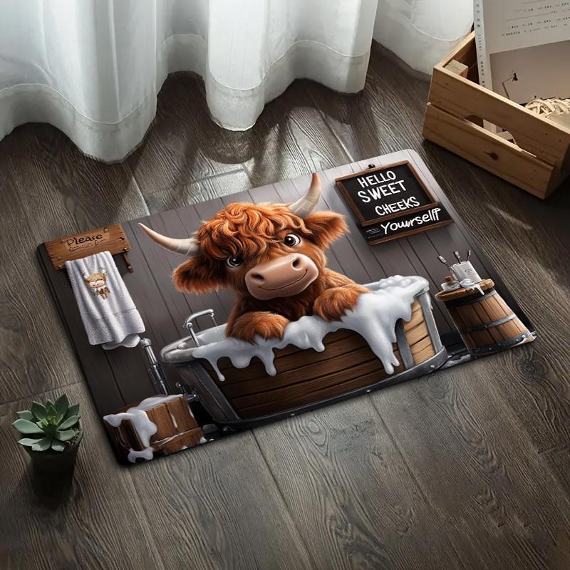 

Highland Cow Bath Tub Rug - Washable Flannel Soft Mat for Laundry Bathroom Sink Entryway, Cute Shower Decor Gift Idea 40x60cm