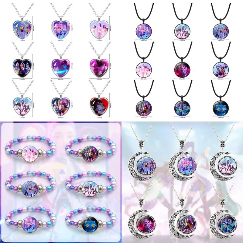 Kpop Demon Hunter Hanging Keychains Heart Necklace Bracelet Set Kpop Huntrix Character Pendant Accessories Fans Party Favor Gift