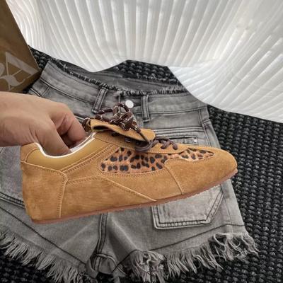 Cowhide Horse Hair Niche Leopard Print Shoes for Women's New Flat-bottomed Casual Sports Board Shoes for Women