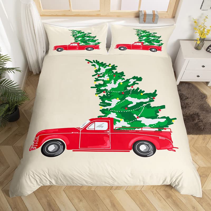 

Christmas Theme Duvet Cover Set Microfiber Botanical Branches Leaf Comforter Cover Xmas Candy Bell Floral Bedding Set King Size 70x133cm 2pcs