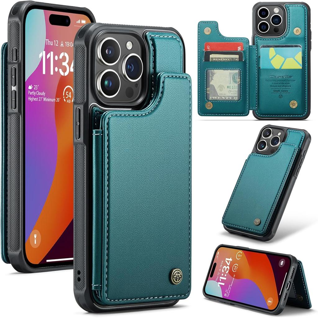 IPhone Wallet Protective Case with Card Holder, RFID Shielding, Men's and Women's Shock-absorbing Leather Bracket, Durable Protective Phone Case