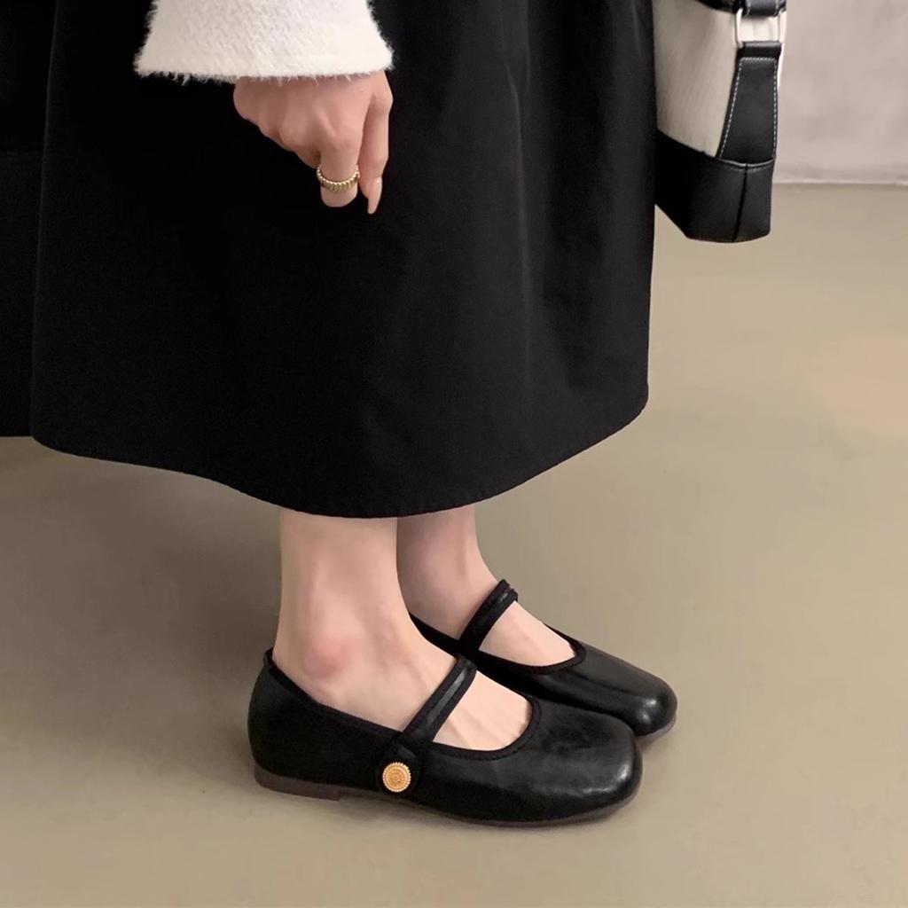 Light Mouth Red Single Shoes Female Spring and Autumn New Korean Version French Retro Fairy Style Ballet Soft Flat Mary Jane Shoes