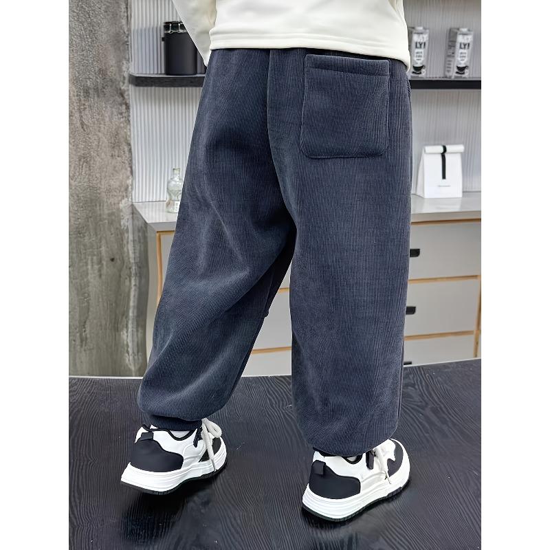Boys' Winter Long Pants, Corduroy Style for Autumn and Winter, Warm and Fashionable Fleece-Lined Trousers with Cartoon Designs, for Outdoor, Thick