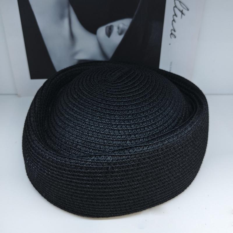 

Summer Women s Stewardess Cap Beret Paper Straw Sun Hat Outdoor Artistic Painter s Hat Beach Beret чорний