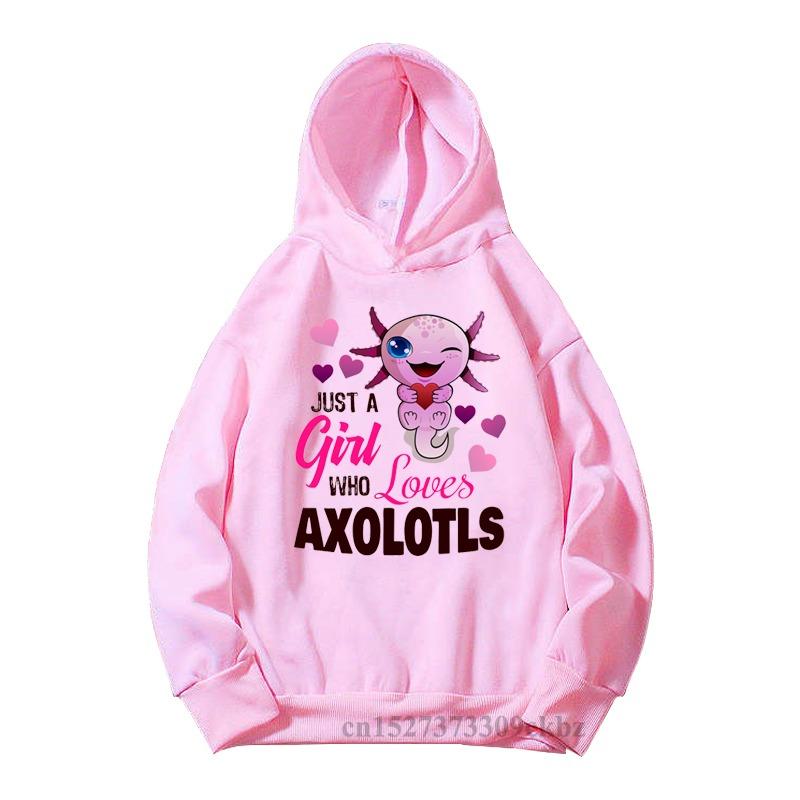 Just A Girl Who Loves Axolotls Print Kids Pink Hoodie Comfy Versatile Long Sleeve Streetwear Children Sweatshirt Baby Casual Top