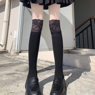 Bílé krajkové kotní ponožky Dámské Lolita Středně dlouhé nadkolenní ponožky k vysokým botám Sladké stehenní froté ponožky