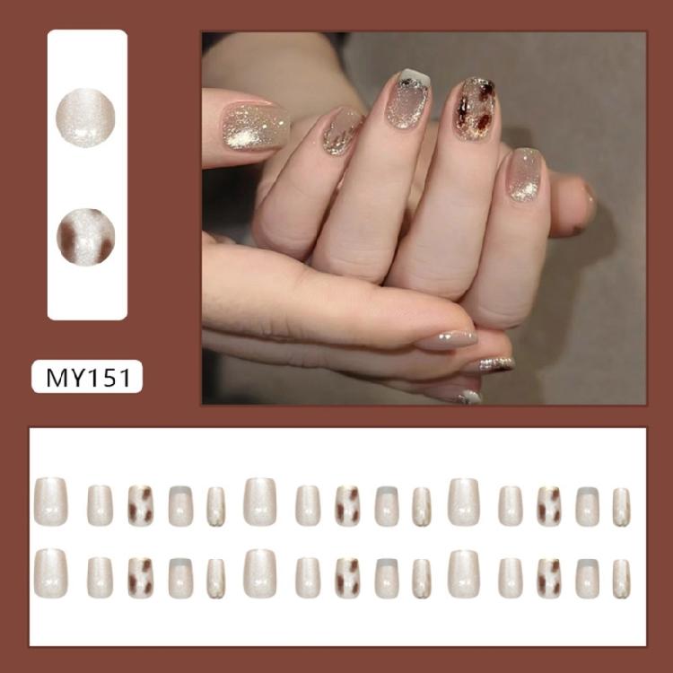 30 Pcs Elegant False Nail Glittering Press On Nail French Tip Acrylic Nail Cats Eye Stick on Nail for Party