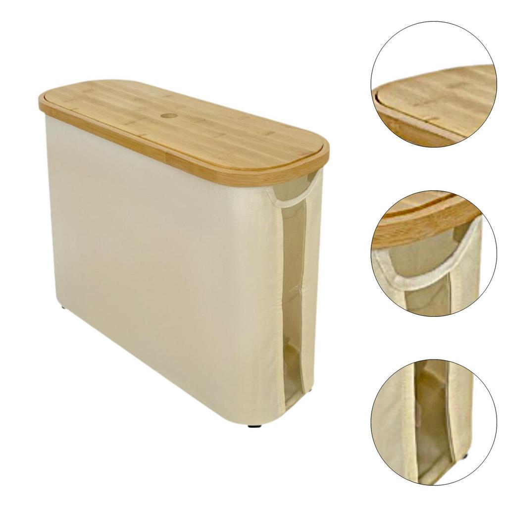 Toilet Paper Storage Basket Bamboo Lid Tissue Box Multifunctional Space Saving Bathroom Organizer Tissue Roll Storage Basket