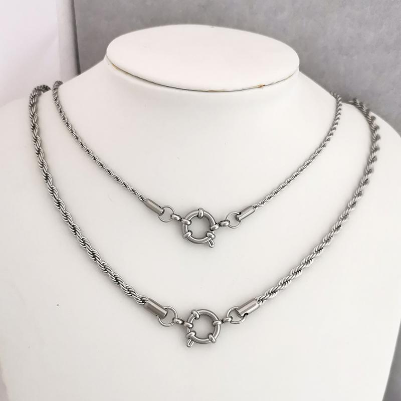 QMHJE 2/3/4mm Stainless Steel Rope Chain Necklace Vacuum Plating Sailor Clasp Steering Wheel Women Men Choker Jewelry Accessory