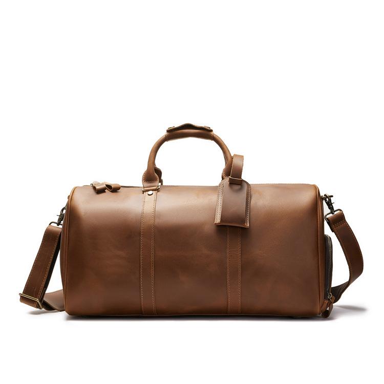 Men's Leather Travel Bag with Shoe Compartment - Vintage Crossbody Carry-On