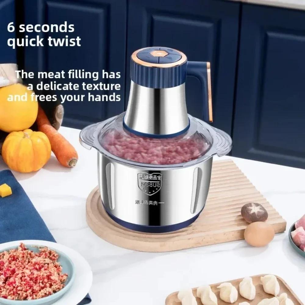 5L High Power 5 Gear Electric Meat Grinder Stainless Steel Multifunctional Home Meat Mincer with 1 Rotating 6-Leaves Steel Knife