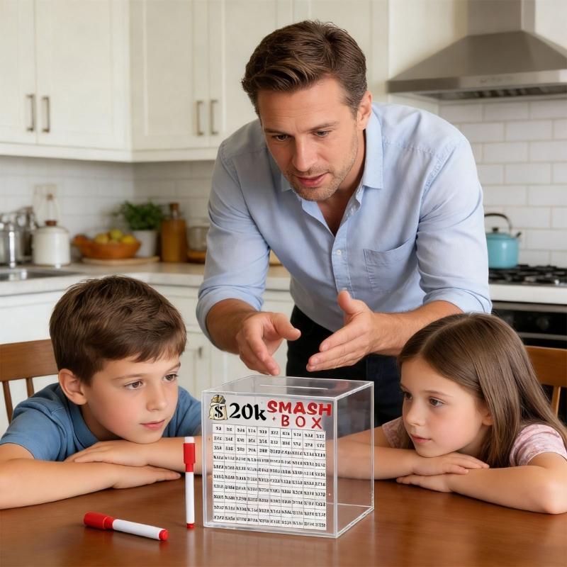 10K/20K Smash Box Money Saving Challenge,Clear Acrylic Piggy Banks Break To Open Cash Vaults,Cash and Coin Collection Box