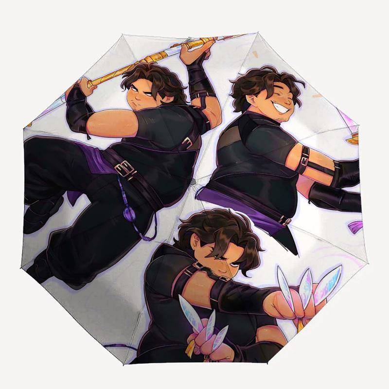 1pc Outdoor Umbrella with Sword-Wielding Anime Character - Automatic Opening/Closing, Portable 3-Fold Design, 8-Bone Iron Frame - Perfect Gift Fo