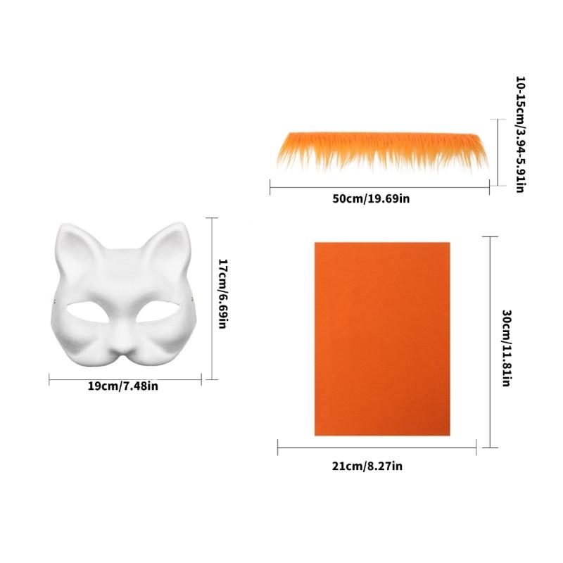 Therians Mask Set Furs,Eye Mesh,Felts Sheet DIY Foxes Cats Mask To Paint Furry Animal Mask Gear for Halloween Cosplay