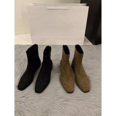 Coarse Heel Suede Small Ankle Boots Women's Shoes New Autumn and Winter Velvet Martin Boots Coffee Skinny Short Boots
