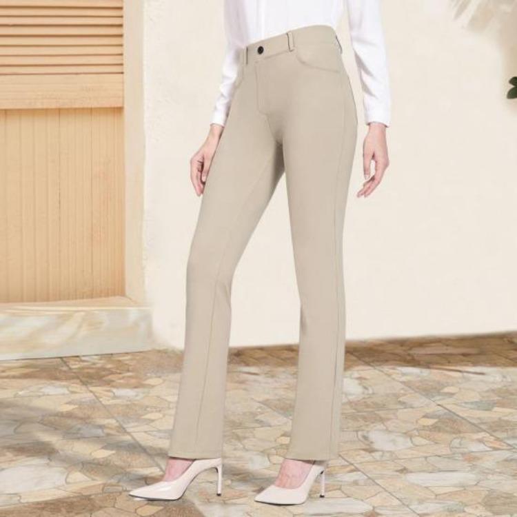 Elastische High-Waist-Schlaghose für Damen, einfarbig, leichte Freizeit Hose mit Taschen