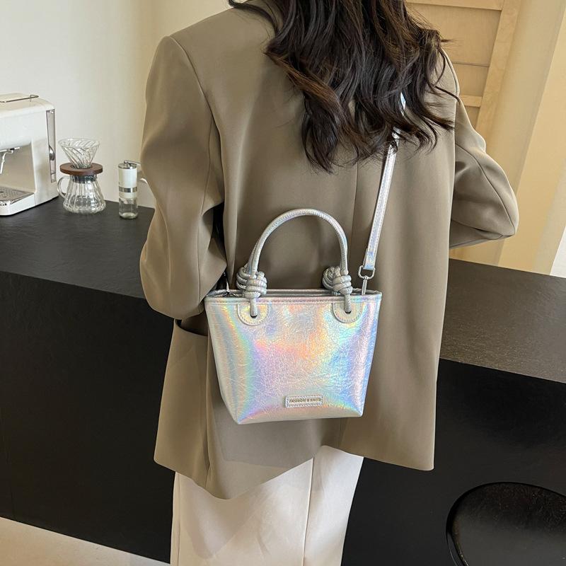 Silver Versatile Small Bag Women's 2025 Summer New Portable Bucket Bag Fashionable Texture Messenger Bag