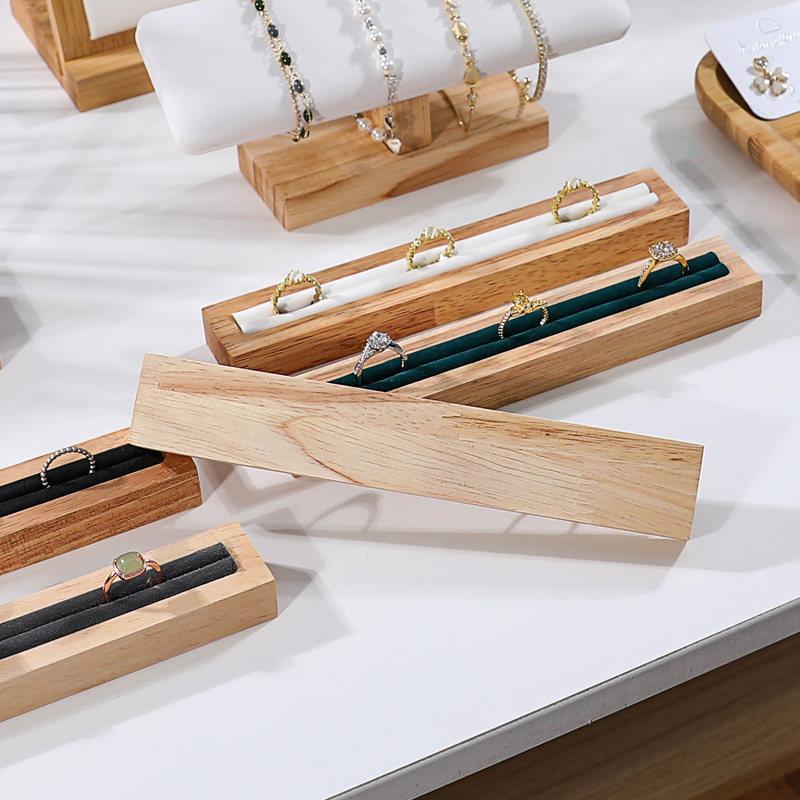 Wood Rectangle Shape Jewelry Tray With French Velvet Lining Ring Holder Earrings Bracelet Display Plate Jewellery Storage Stand