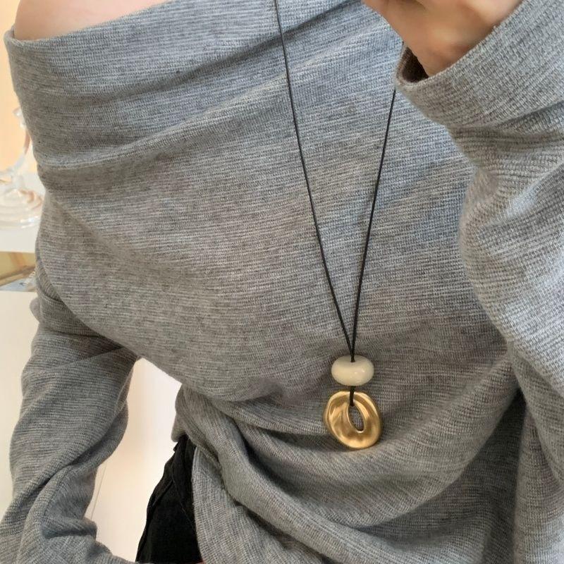 Unique Design Irregular Hollow Matte Color Oval Stone Pendant Necklaces for Women Adjustable Rope Chain Chokers Jewelry