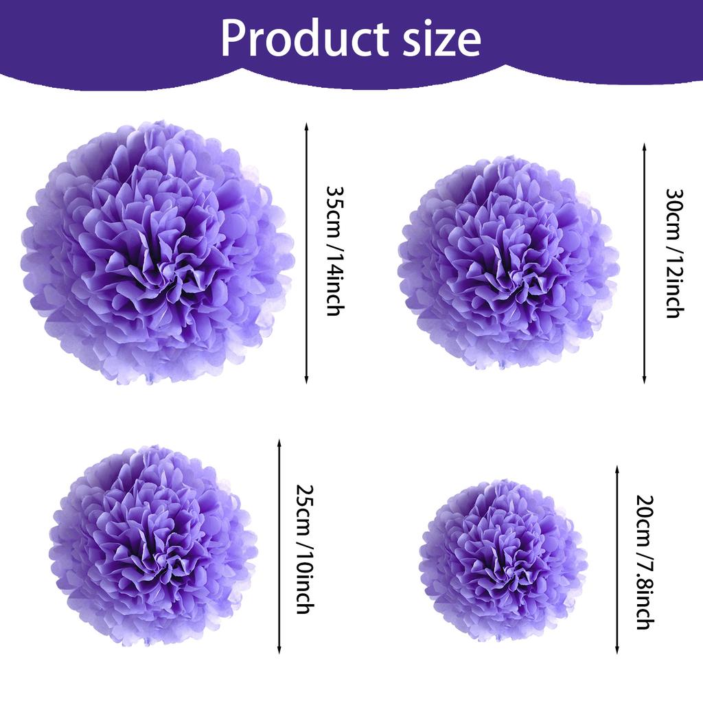 1pcs Set 7.8inch Purple Paper Hanging Flowers Pom Pom Paper For Birthday Party Pom Pom Paper Balls Flower Balls Paper