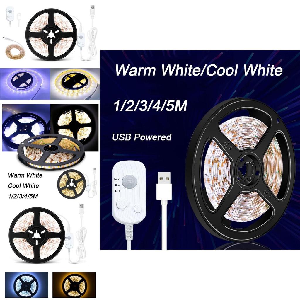 Luzes de Fita LED Versáteis com Sensor de Movimento PIR de 1-5m Alimentadas por USB para Armários e Escadas