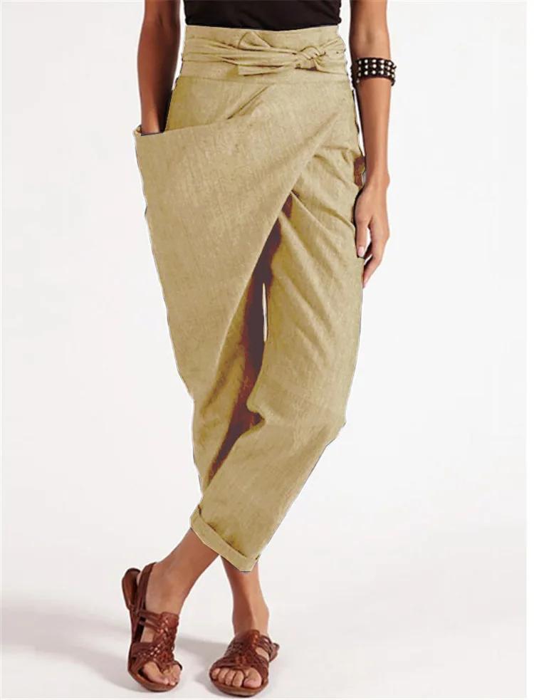 Pantalones Harem de Mujer Moda Casual Asimétricos Sueltos Cintura Alta Color Sólido Bolsillo Unilateral Pantalones Talla Grande KTB