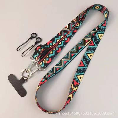 Adjustable Phone Lanyard Strap Crossbody Neck Strap Detachable Mobile Phone Holder with Patterned Fabric and Metal Hooks for Everyday Use