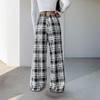 New Elastic Black and White Checkered Long Pants, Casual Checkered Wide-leg Pants for Women