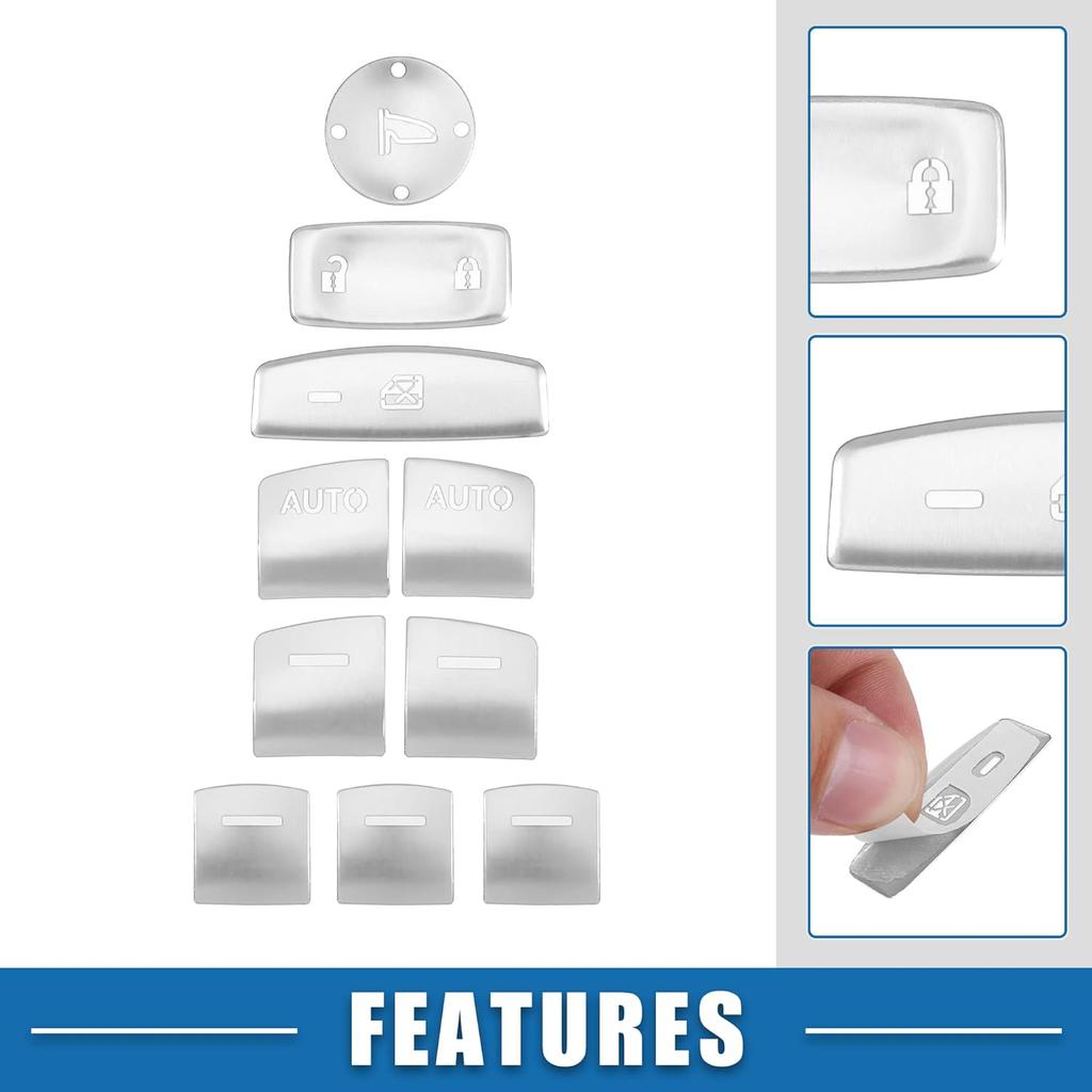 Car Master Window Switch Button Cover Trim Decal Sticker for Honda Accord 2018-2022 Silver Tone (Set of 10)