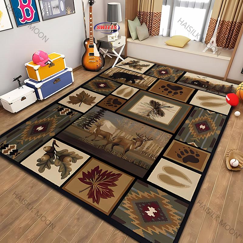 Amerikanischer Country-Retro-Stil Teppich mit Tierdruck für moderne Heimdekoration, schmutzabweisend, Kinderspiel Anti-Rutsch-Dekormatte Geschenk