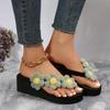 Fashion Women's Stylish Flower Decro Flip Flops Thick Sole Wedges 2025 Summer Slippers Woman Summer Beach Non Slip Platform Sandalias