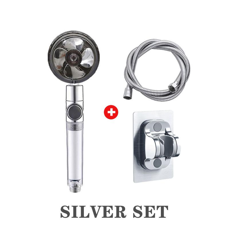 Powerful Pressurized Shower Set Fan Filter Showerhead One Touch Water Stop Sprayer Water Saving Handheld Showerheads