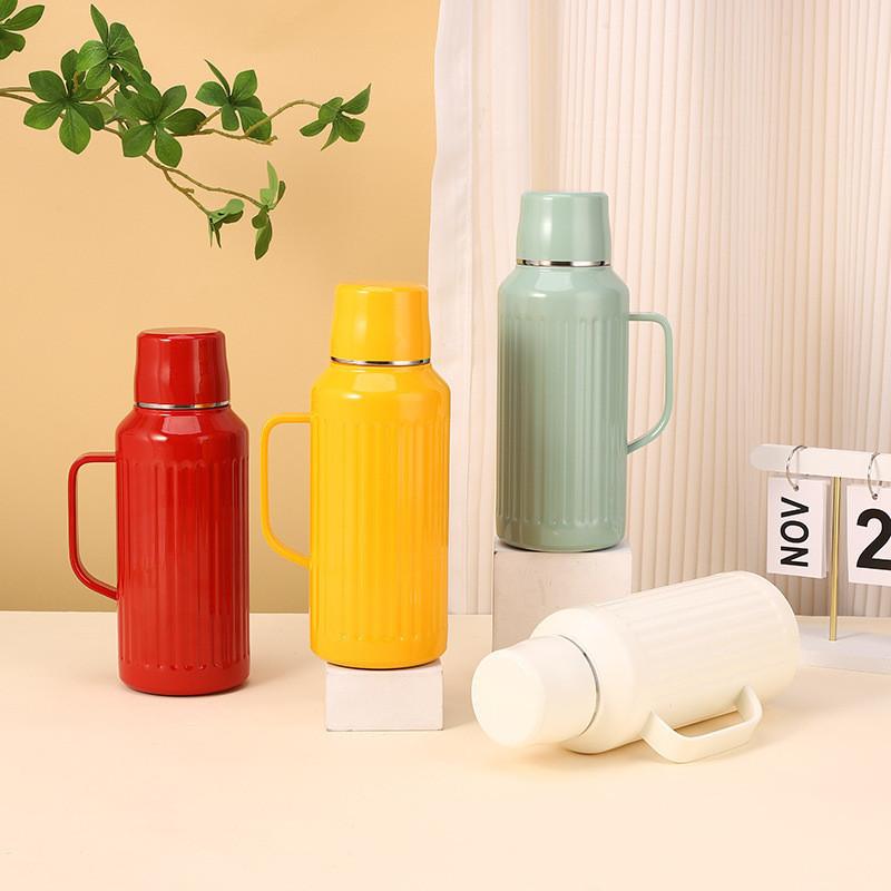 Classic Vintage Mechanical Insulated Flask With Handle 1000ml For Travel And Gift Use