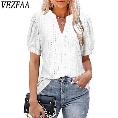 Women's Fashion Casual Summer Spring Solid Color Print Short Sleeve V-Neck Blouses & Shirts