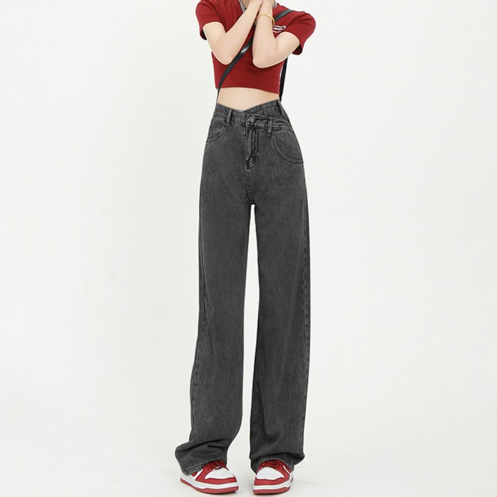 High Street Designkänsla Hög midja Vida ben Jeans Dam Vår och Höst Raka Lösa och Skinny Golvsopande Byxor Trend