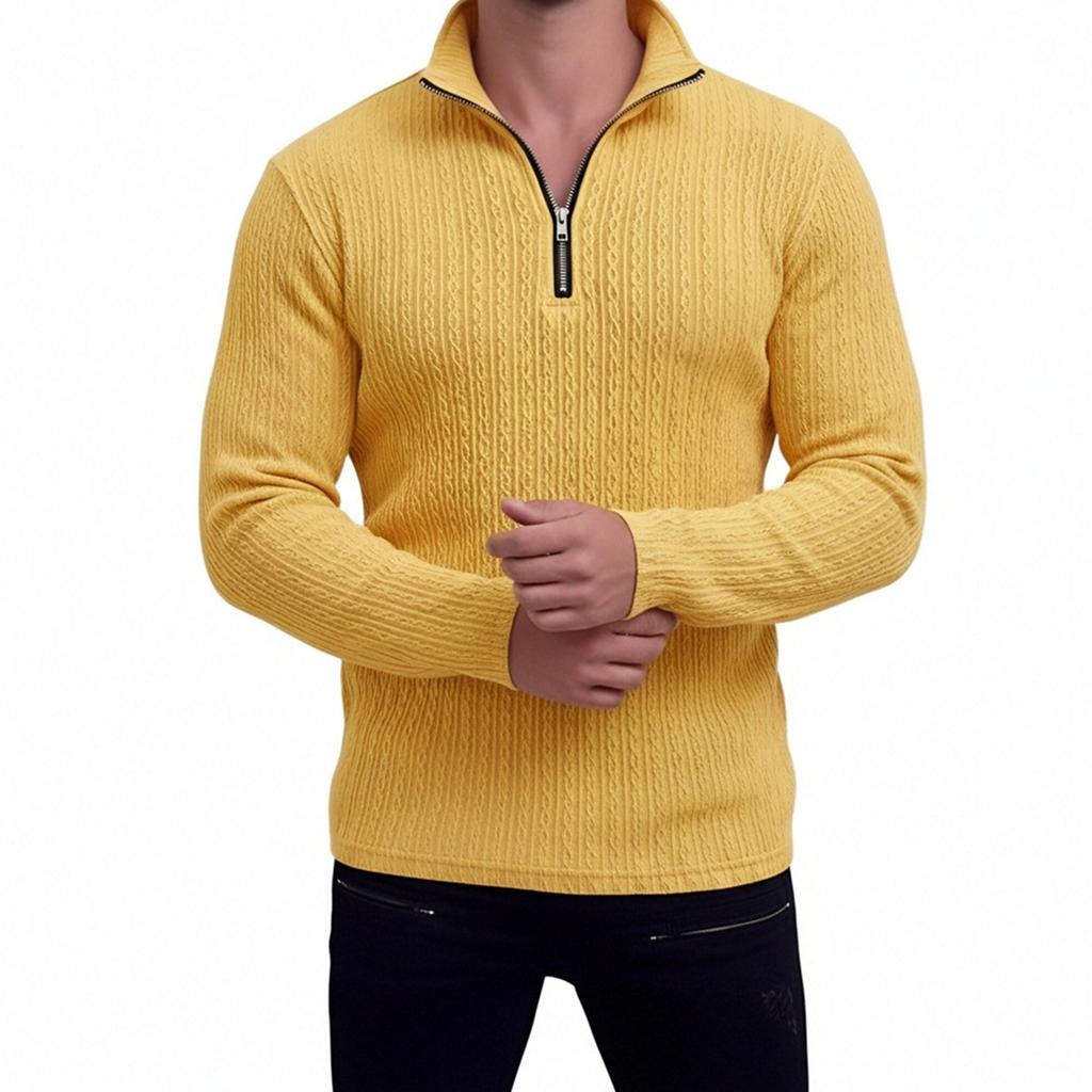 Herren Casual Hemd mit Viertelreißverschluss Langarm Top