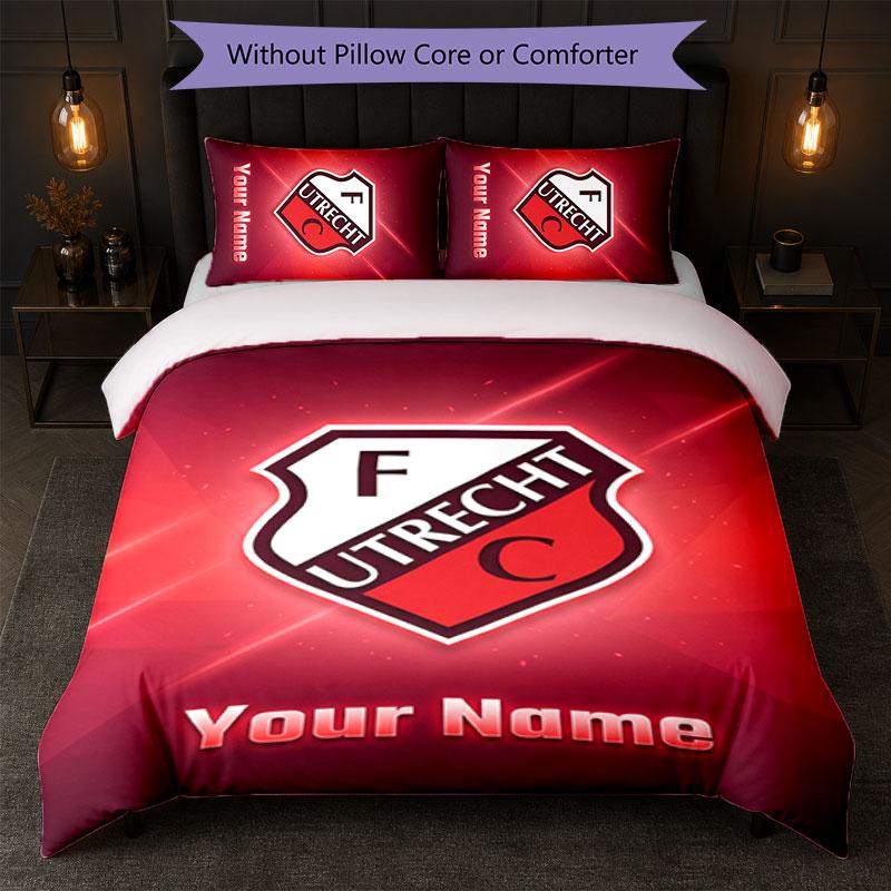 FC Utrecht Set Biancheria da Letto Personalizzato con Nome Testo 1 Copripiumino+2 Federe Logo Calcio Regalo Personalizzato per Occasioni Speciali Decorazione Camera da Letto