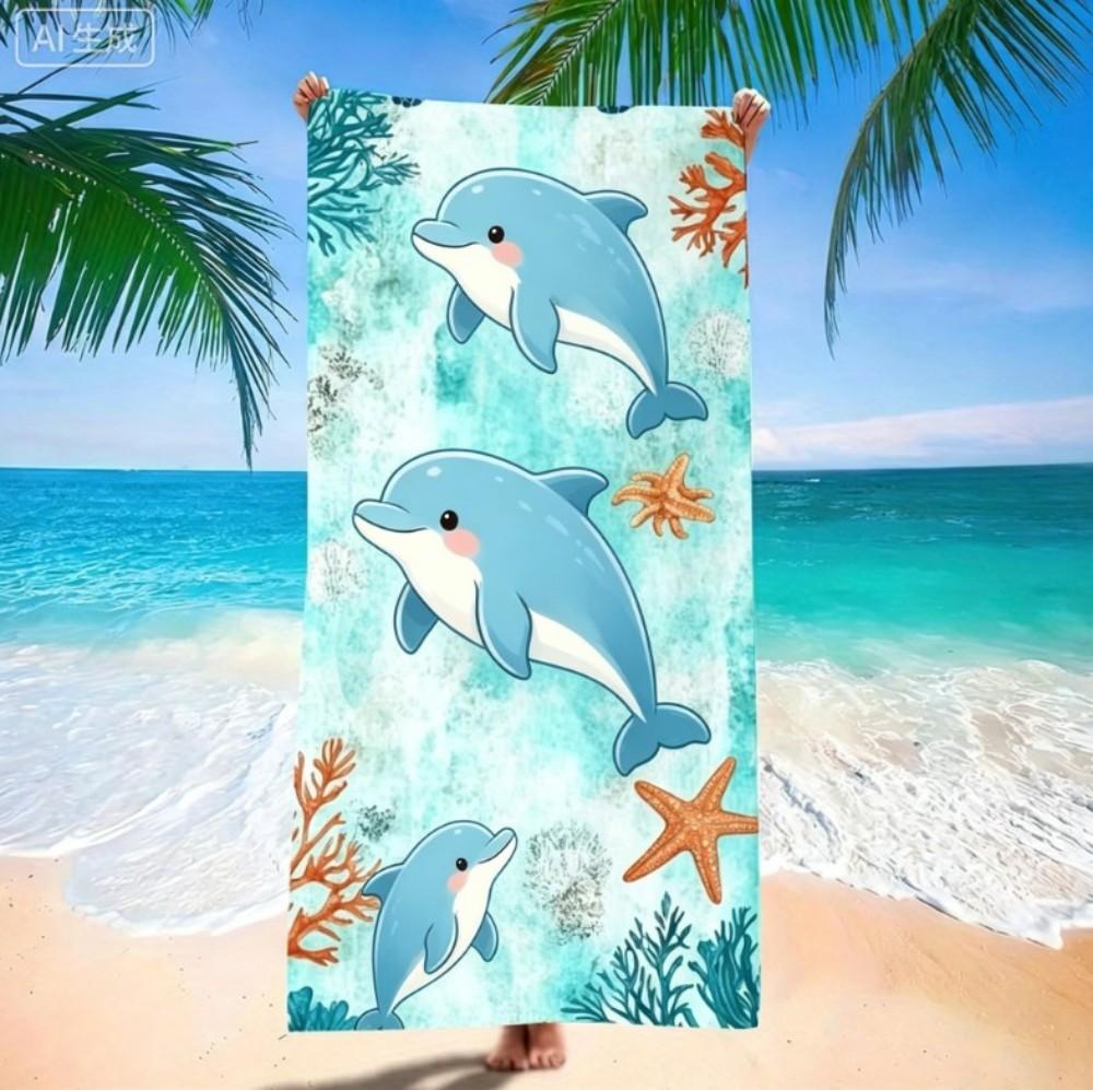 Sea Turtle Coral Microfiber Beach Towel, Ocean Life Starfish Bath Towels, Tropical Marine Scenery Travel Towel for Women Kids