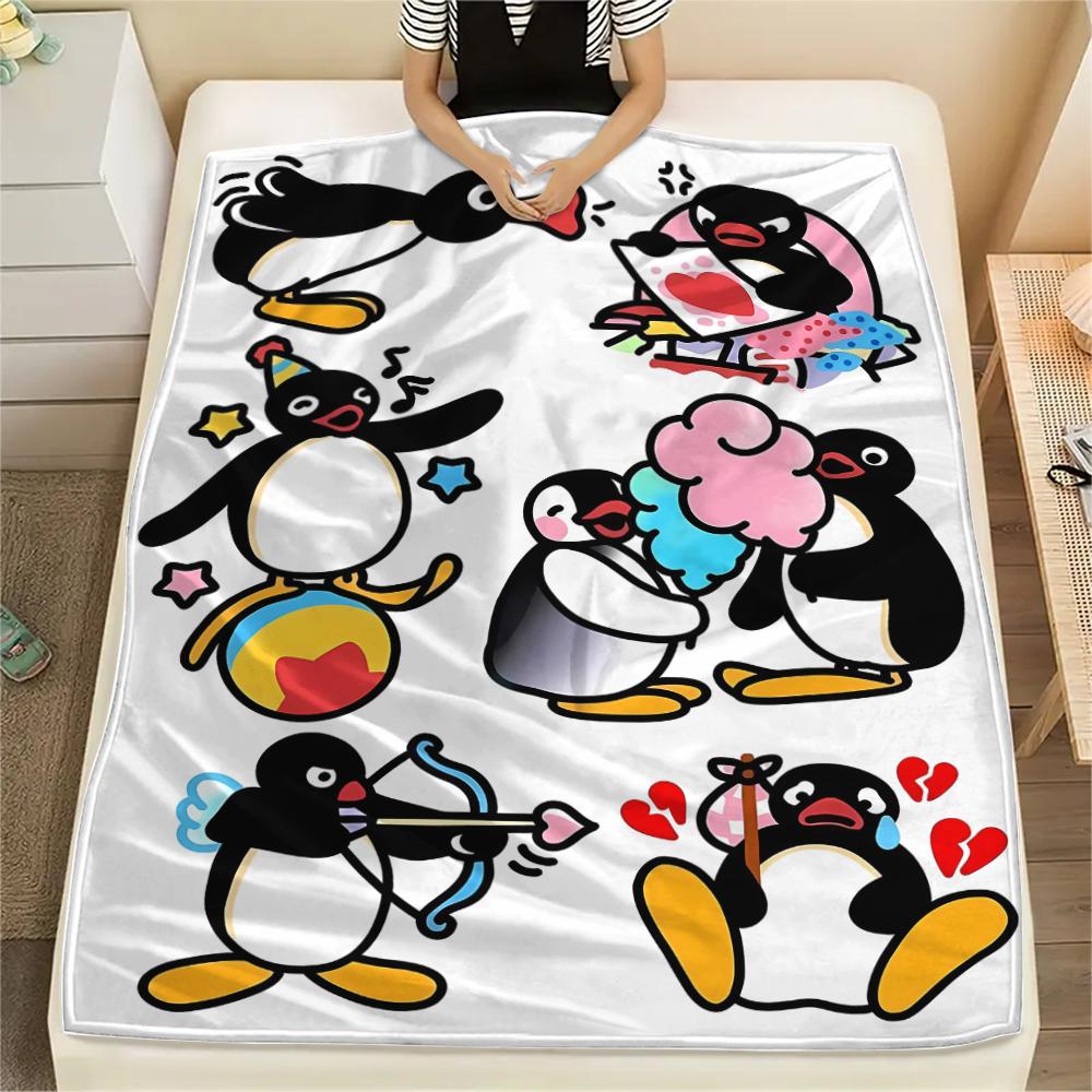1PC PINGU Print Flannel Blanket, High Quality All Seasons, Home Decor, Warmth and Comfort, Perfect for Christmas Gifts