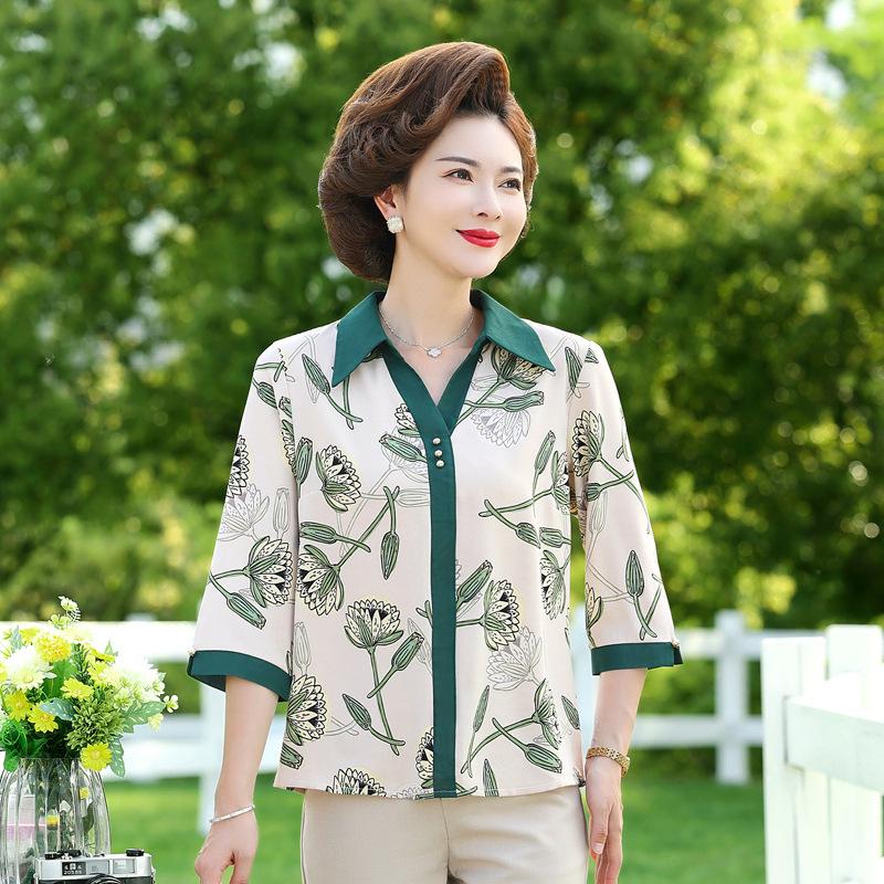 

Chic Spring Three-Quarter Sleeve Printed Shirt for Women 3XL (135-150 lbs) зелёный