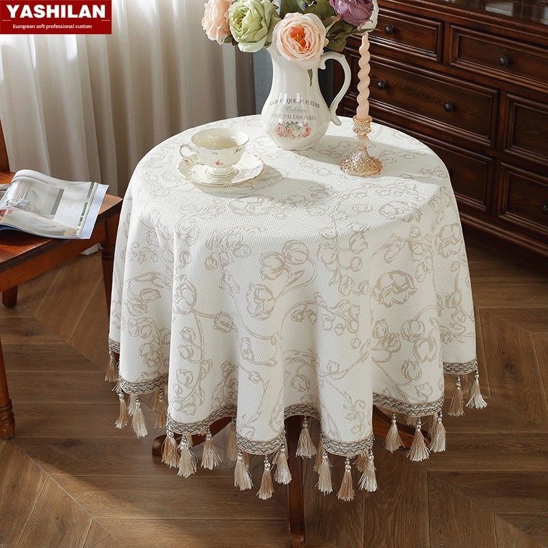 

Круглая скатерть в европейском стиле для большого круглого стола в отеле, ткань, скатерть в китайском и американском стиле, скатерть для маленького круглого стола, скатерть для квадратного журнального столика Beige Turntable set 80cm