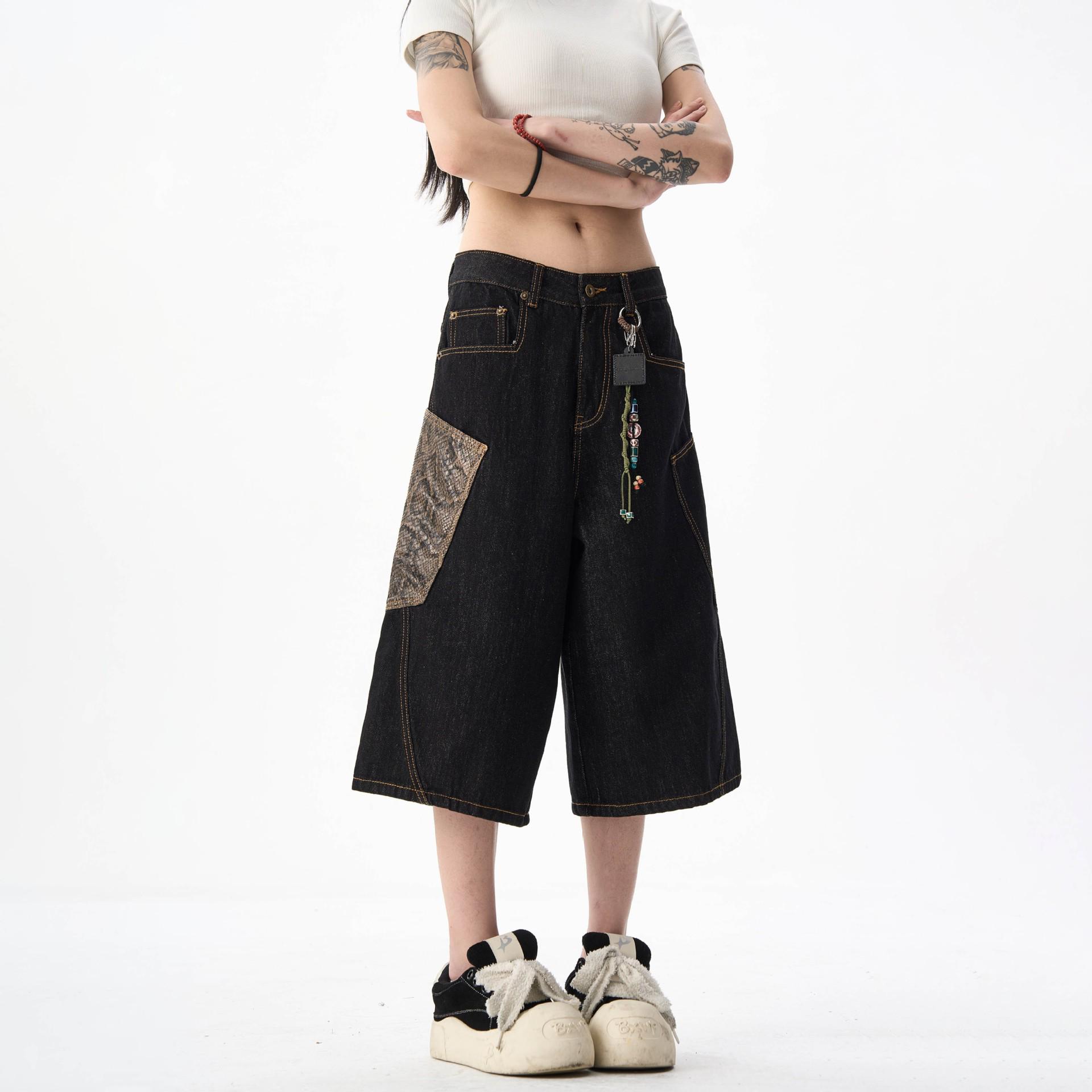 

Women s American Retro Wide-Leg Snakeskin Jeans - Summer Casual Cropped Design L