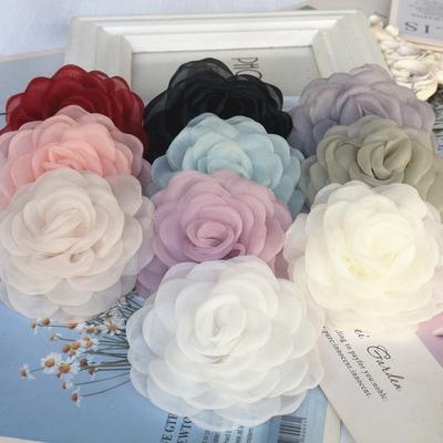 10PCS 8CM 3D Organza Chiffon Gauze Burnt Edge Fabric Artificial Rose Flower Wedding Dress Neck Decoration DIY Sewing Applique