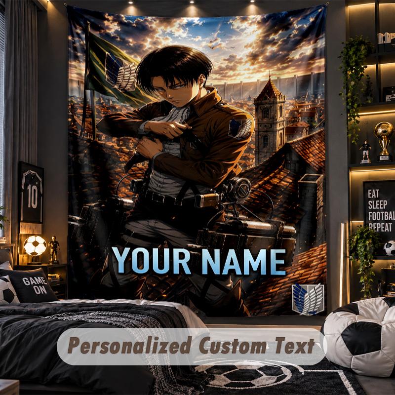 Personalized Wall Tapestry,Attack on Titan Custom Printed Name, Fabric Wall Art For Indoor Room Backdrop