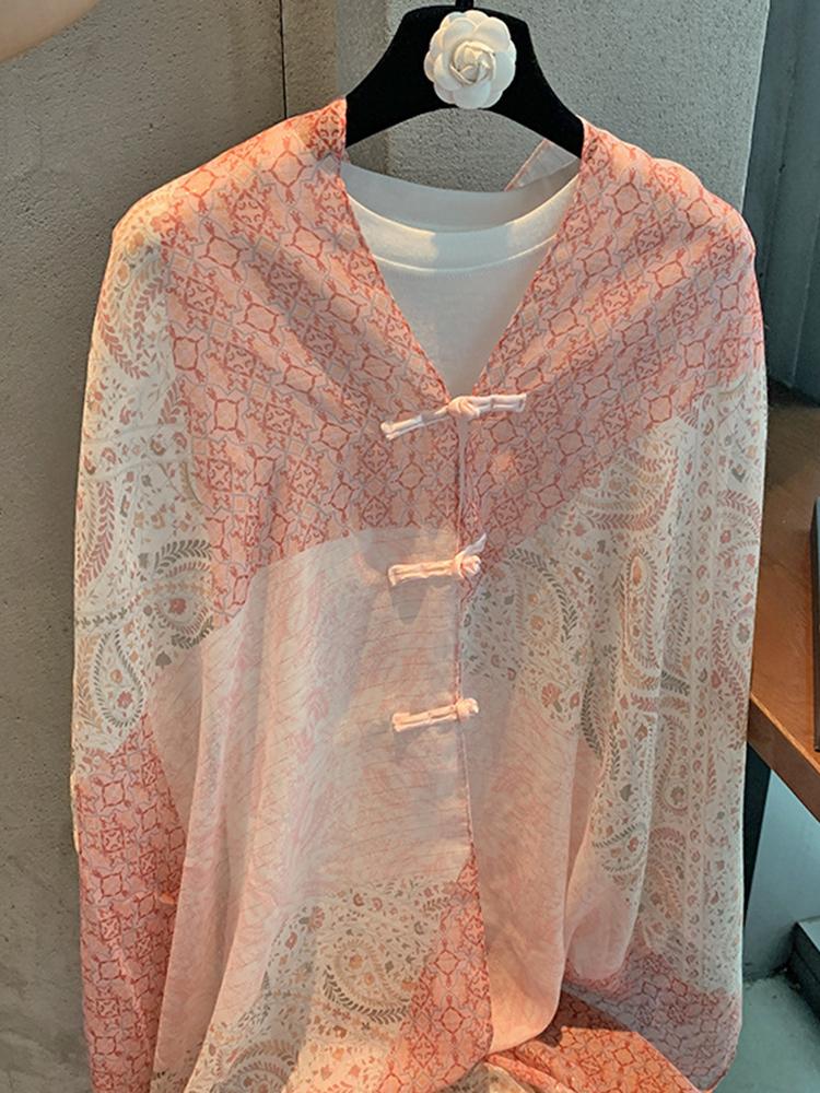 Elegant Women Thin Silk Scarf Wrap Shawl Striped Floral Print Sunscreen Bandanas Hijab Mujer Boho Scarve Casual Chinese Style