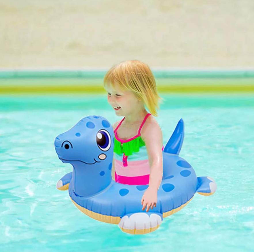 Multicolor (Yellow/Pink/Blue/Green) Safety Inflatable Dinosaur PVC Swim Seat Ring Foldable Water Toy for Kids & Toddlers