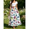 Women's Summer Watercolor Butterfly Print Midi Skirt, High Waist Flowy Fresh Holiday Maxi Skirt