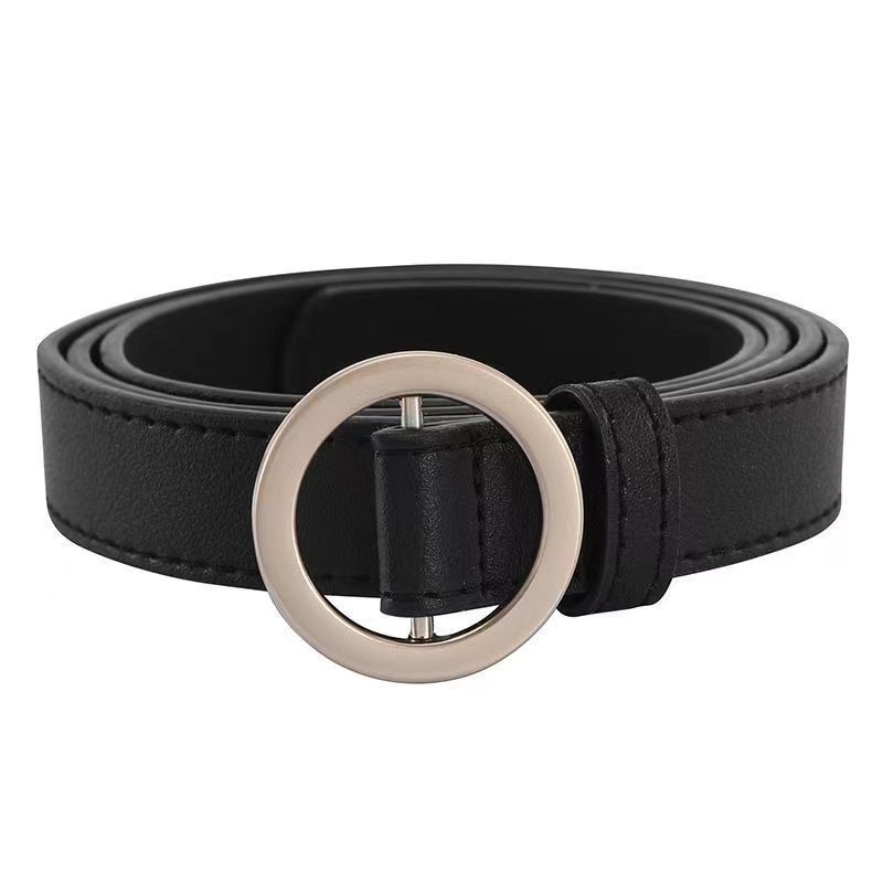 

Adjustable Womens Versatile Belt Unique Pu Material Double Circle Buckle Perfect For Casual Or Wear Formal Black Silver Single Circle