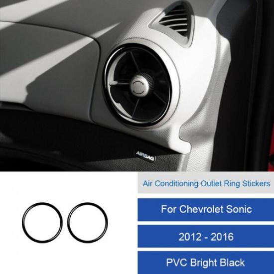 2x Декоративная накладка на боковую решетку вентиляции салона из углеродного волокна для Chevrolet Sonic 2012-2016 Bright Black（PVC )